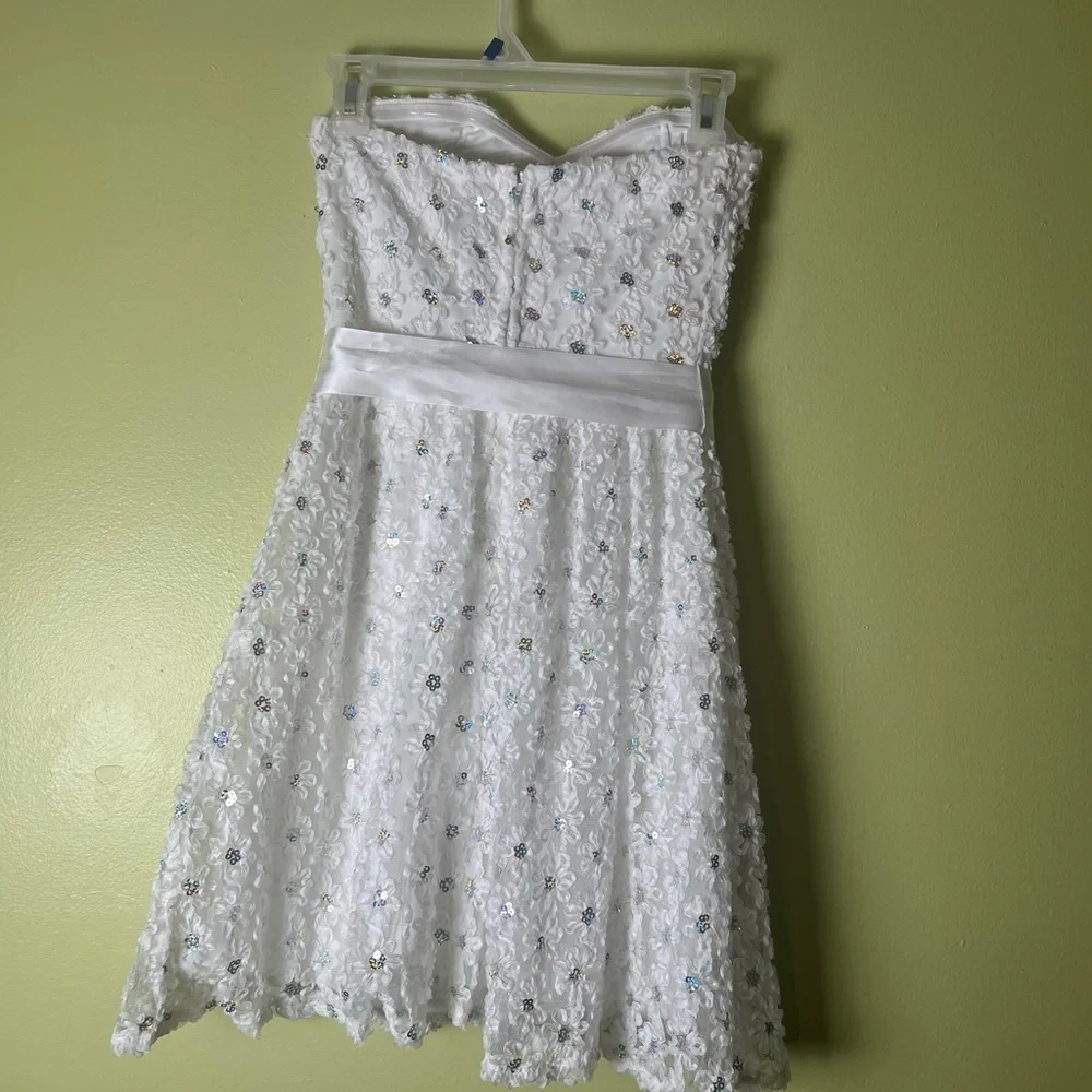 Elias White Strapless Floral Dress with Satin Bow